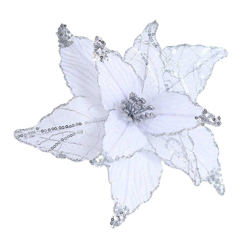 Cloth Plastic Christmas Poinsettia Cm Glitter Flower