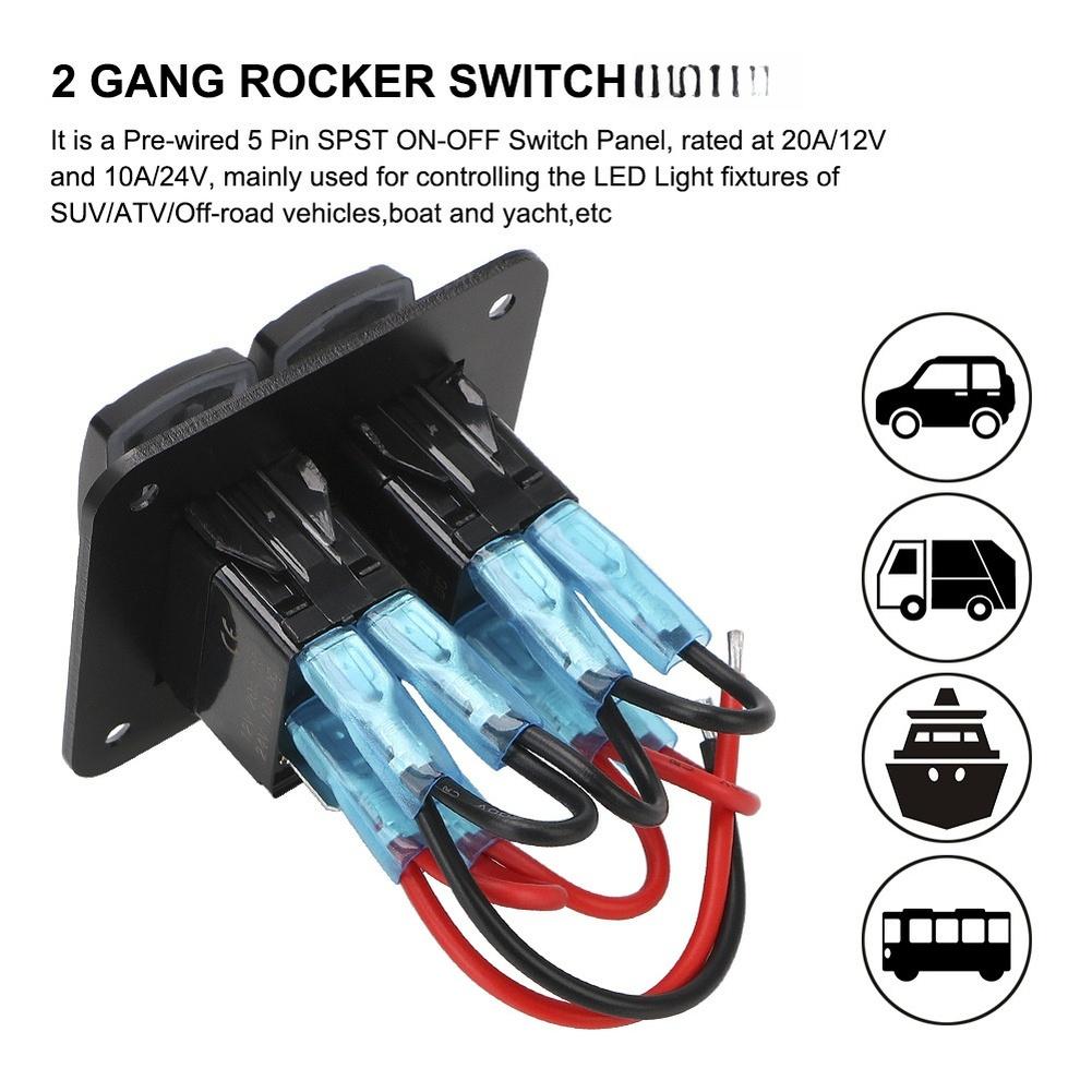 Pre Wired 2 Gang Rocker Switch Panel Aluminum 12V 24V for Vehicle Applications For Car RV Boat Yacht LED Control