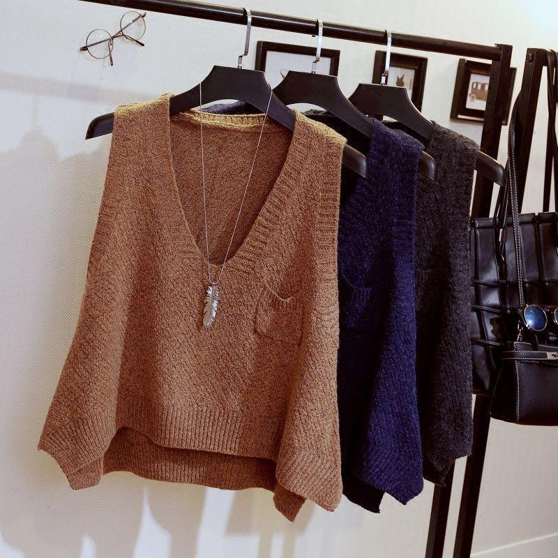 Gilet Maglione Lavorato a Maglia Stile Casual da Donna con Senso di Gilet Largo