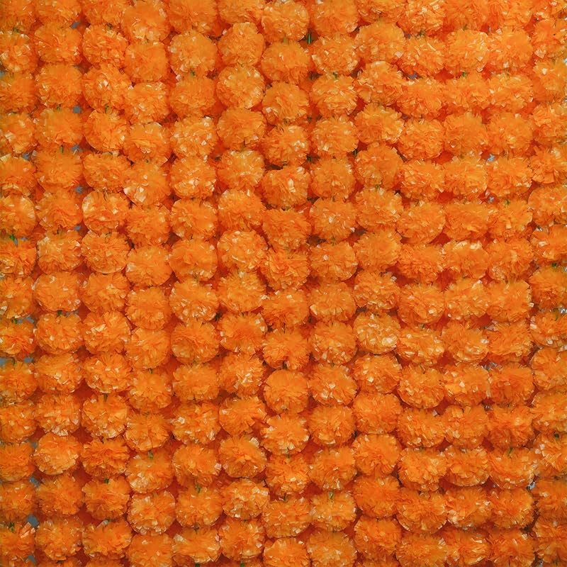 5Pcs Marigold Garland for Decoration,5 Feet Artificial Marigold Flowers Diwali Decorations for Home,Orange and Yellow Artificial Marigold Heads for