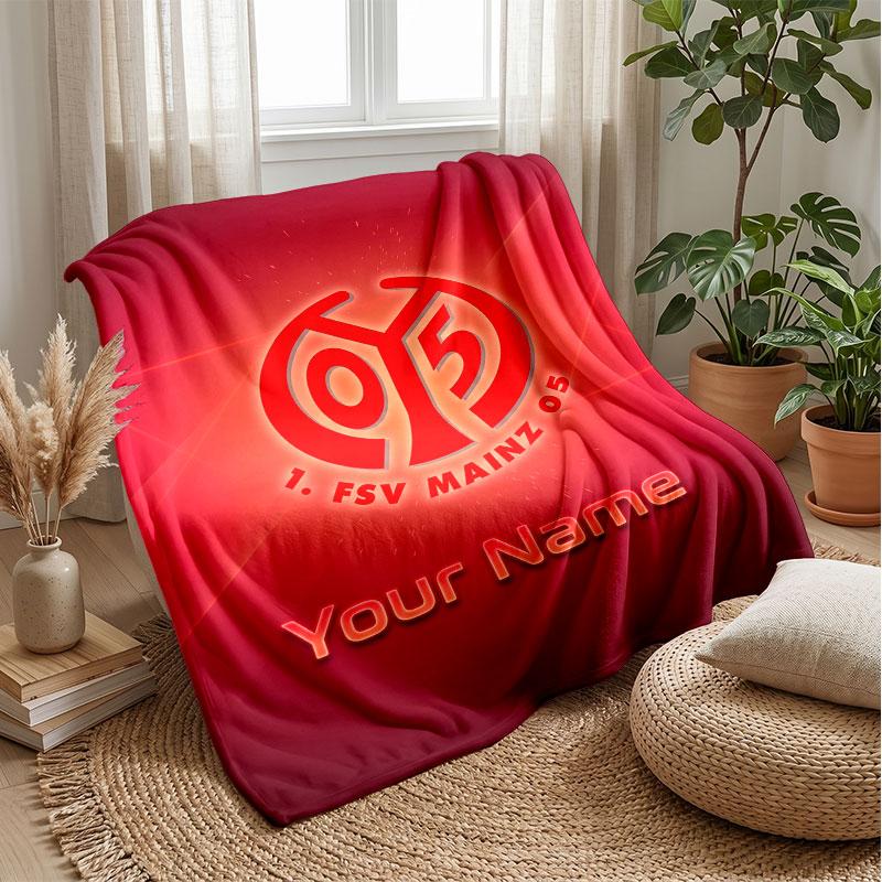 Mainz 05 Custom Name Text Flannel Blanket Soccer Logo Personalized Fleece Throw Blanket Special Gift For Sofa Bedroom Home