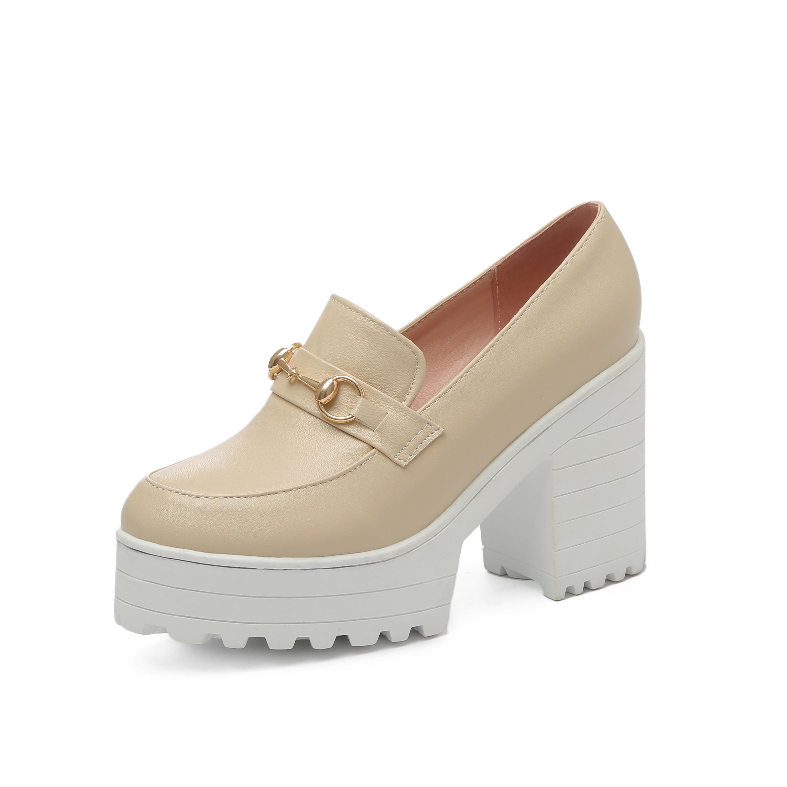 

B/Женские туфли на высоком каблуке, туфли на одинарной платформе, водонепроницаемая платформа, толстый каблук, туфли на низком каблуке, большой размер, всесезонная обувь. 35 абрикосовый