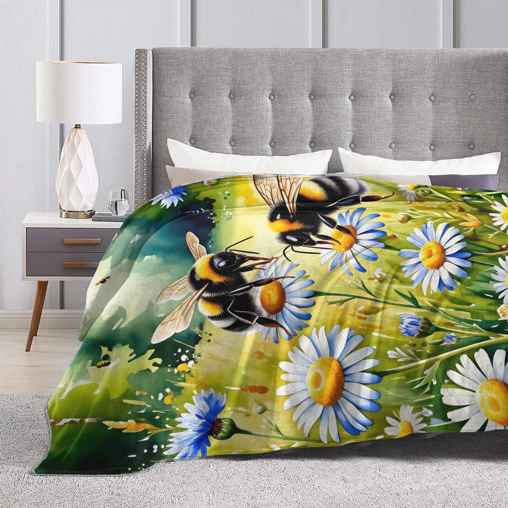 Bee and Flowers Blankets Girls Flannel Throw Blanket For Sofa Home Super Soft Custom Quality Bedspread Gift