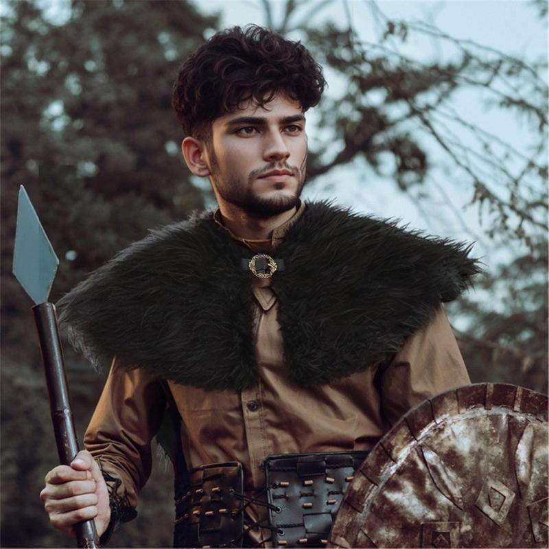 Vikinges Furs Collar Warriour Cape Shawl Medieval Knight Shoulder Wrap Shawl Halloween Renaissances Cosplay Costumes