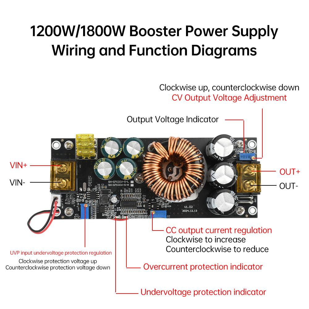 1800W 40A DC-DC Boost Converter Step Up Power Supply Module DC14-60V to 14-90V or DC14-85V to 14-120V Adjustable Voltage Charger