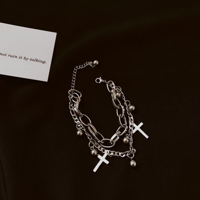 Punk Heavy Metal Big Thick Chain Bracelet Set Women Retro Geometric Metal Twist Chain Bangles Bracelet Punk Zircon