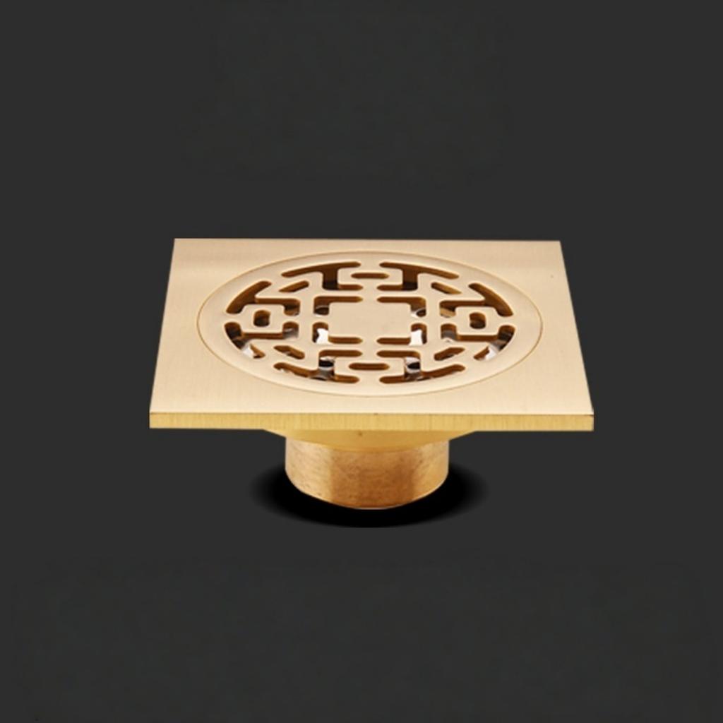 Tuqiu Floor Drain 10cm*10cm Shower Floor Drain Brass Color Bathroom Deodorant  Floor Drain Strainer Cover Grate Waste