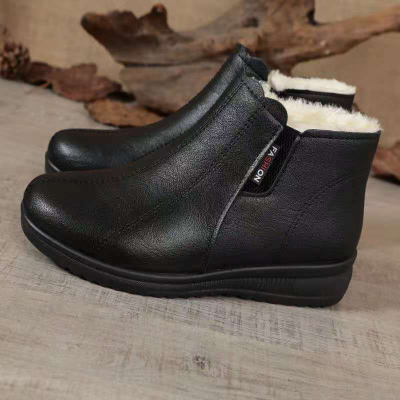 Women's Fleece Lining Boots, Side Zipper Soft Sole Platform Plush Ankle Boots, Winter Non-slip Snow Boots