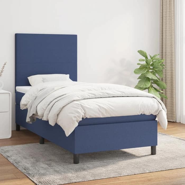 Maison Exclusive - Sommier à lattes de lit avec matelas Bleu 90x190 cm Tissu