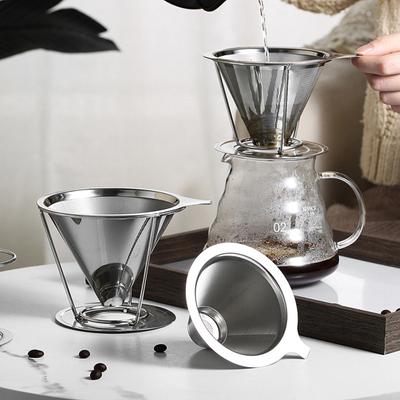 Coffee Filter 304 Stainless Steel Double Layer Fine Mesh Paperless Reusable Pour Over Coffee Dripper Cone Strainer Funnel Coffee Maker Accessories