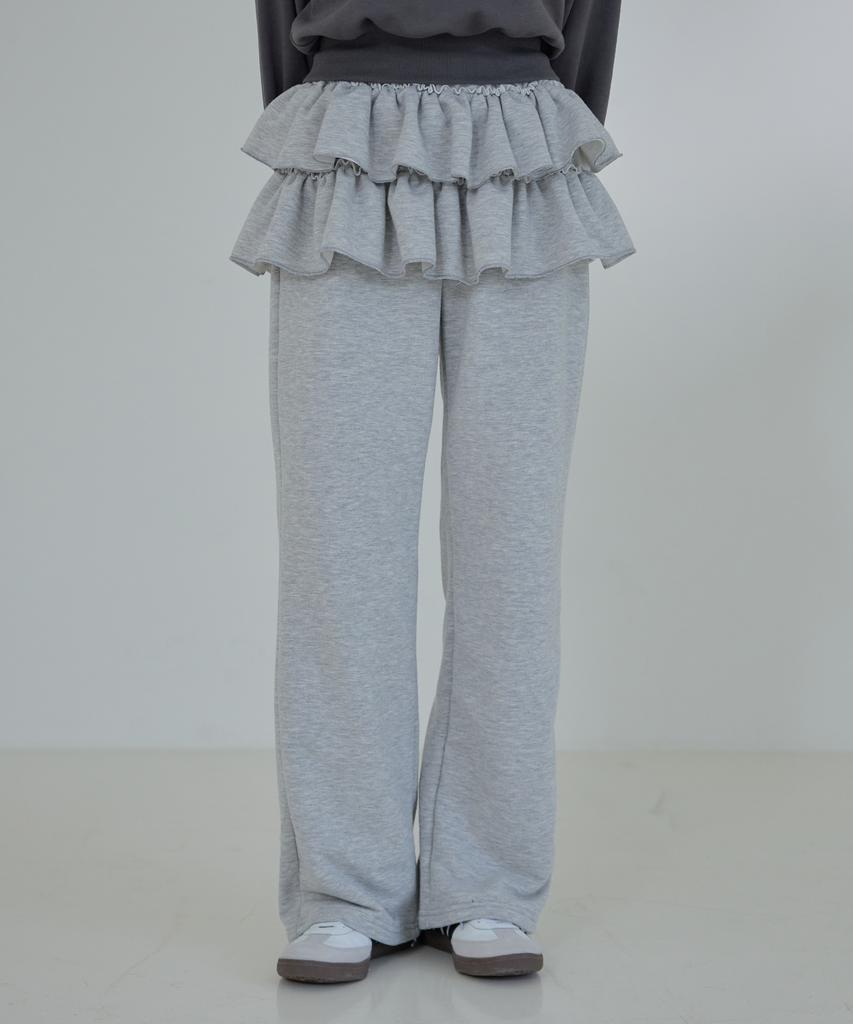 AWESOME STUDIO Frill Tiered Skirt Embellished Sweatpants Melange Gray