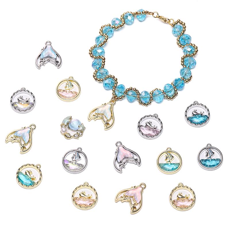 1pc/bag Alloy Inlaid Glass Pendant DIY Bracelet Necklace Earrings Jewelry Accessories