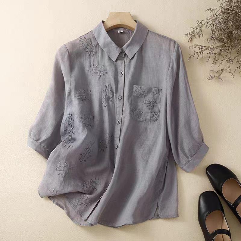 

Рубашка из хлопка и льна, женская летняя модная рубашка в западном стиле, высокая мода, маленькая рубашка с рукавами семь четвертей 3XL