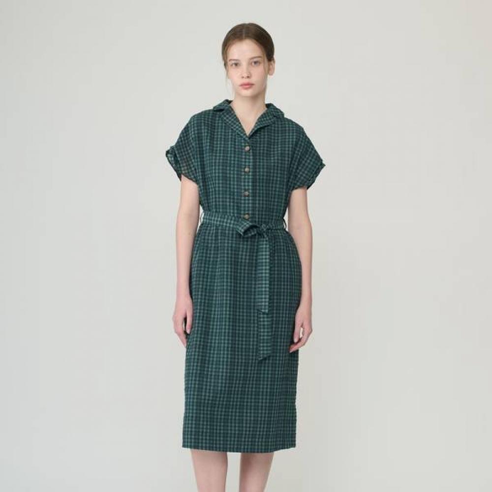 Bcbg Double Collar Tuck Sleeve Check Dress B6m5o693 green (42)/55