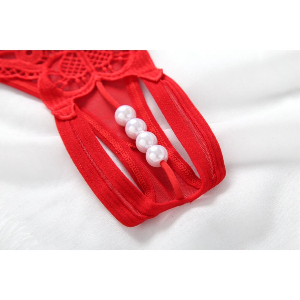 Embroidered Sexy Panties Women's Transparent Hollow Seduction Pearl Massage Open Thong Ultra-thin Perspective T-pants