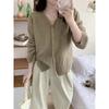 Autumn and winter new textured simple knitted cardigan women's solid color versatile loose lazy sweater jacket