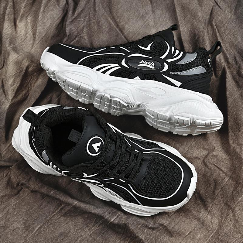 

Dad shoes lightweight 2025 new couple shoes middle school students breathable mesh surface increased black and white casual sports style 36