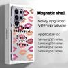 Sweet and cool babes wind red lip print bow transparent magnetic mobile phone case Samsung S23UItra anti-drop protective case