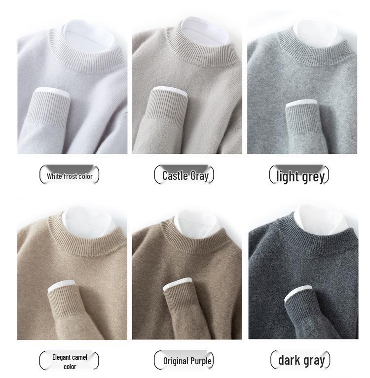 Men's Autumn Thickened Cashmere Round Neck Sweater - Light Business Style