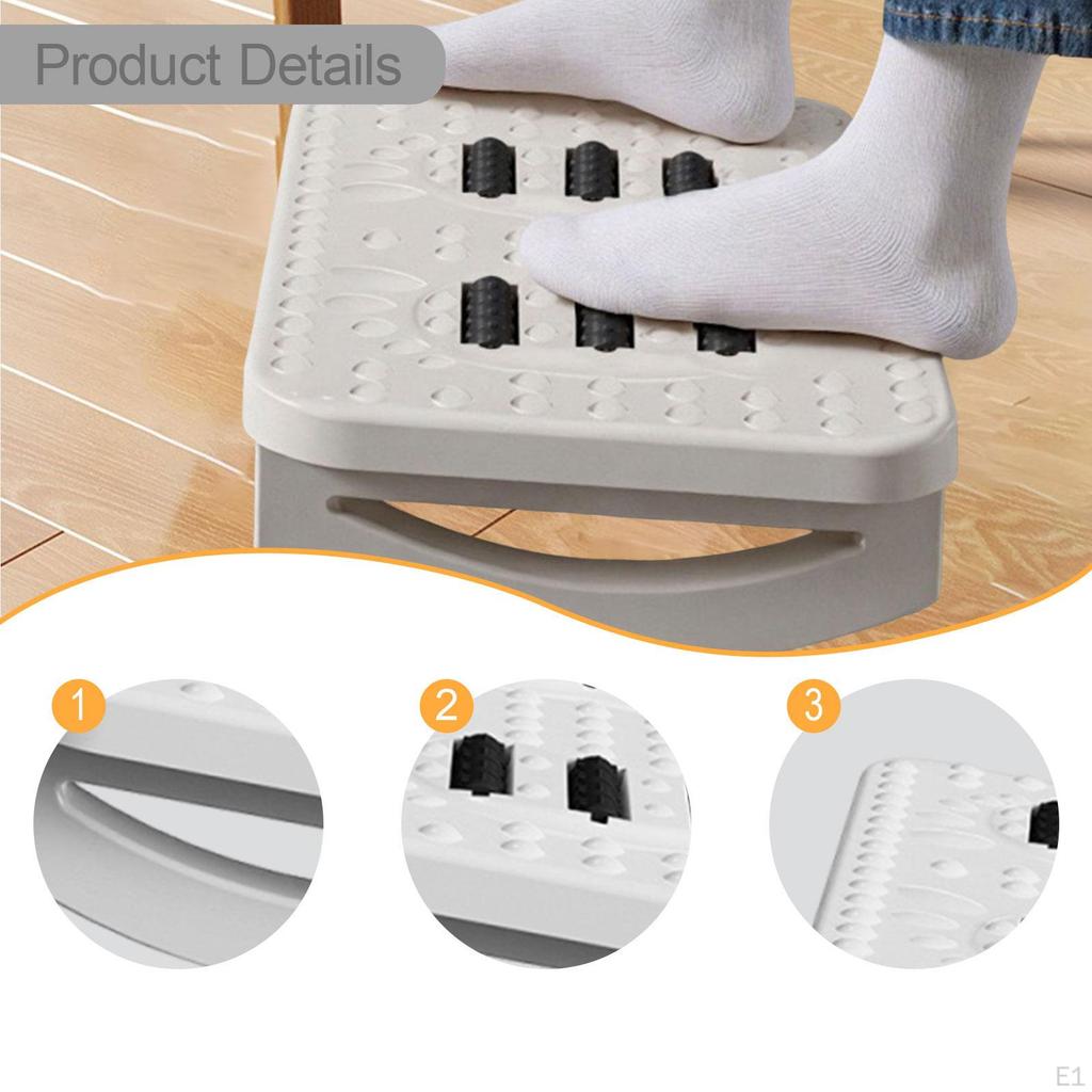 180° Adjustable Office Footrest, Double Row Massage Rollers, Textured Surface, Non-Slip