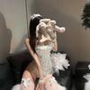 Large Size Sexy Lace Water Spirit Cherry Buttocks Apron Maid Wear Sexy Lingerie Naked Back Uniform Temptation