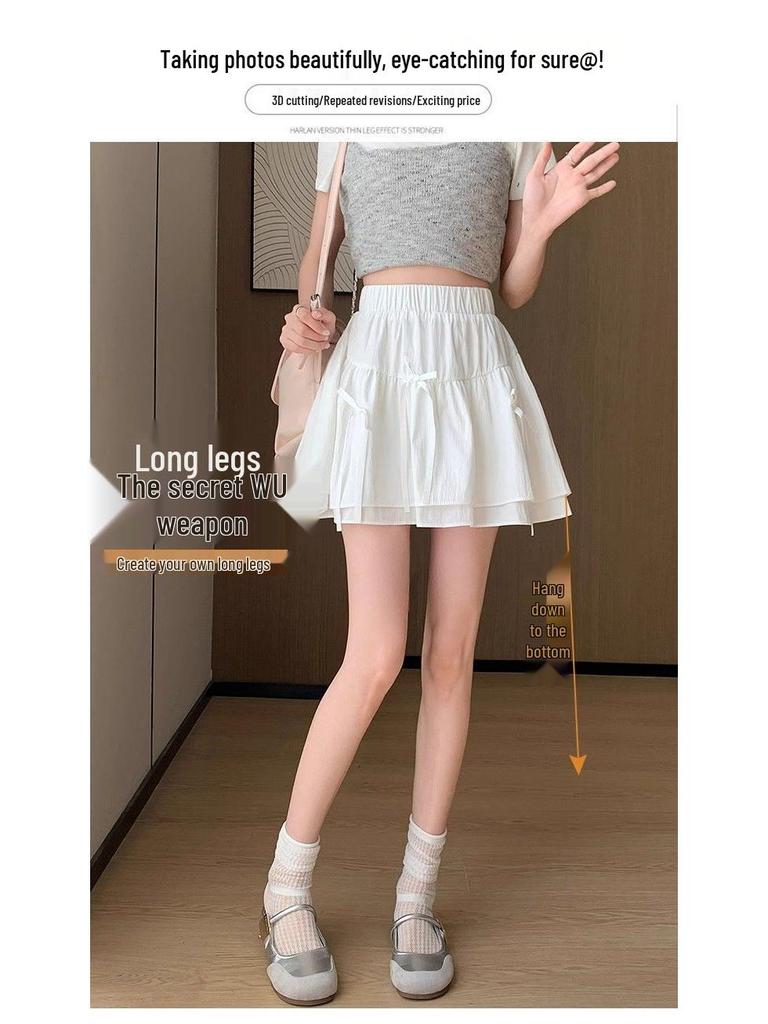 Letní nadýchaná sukně s vysokým pasem a mašlí se všitými bezpečnostními šortkami - Dámský design proti odhalení