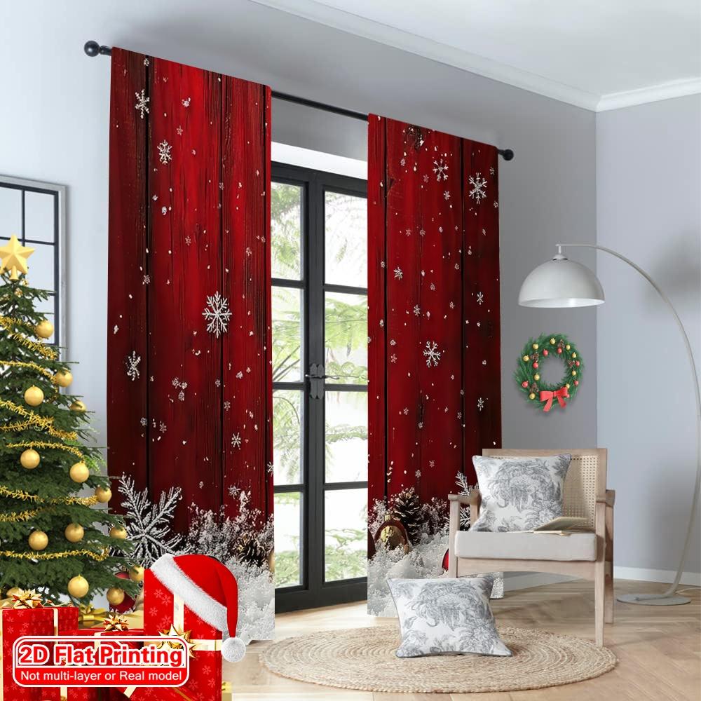 2D Flat Printing 2pcs Merry Christmas Popular Curtain Festive Snowflakes and Pine Branches Versatile 100% Polyester Without