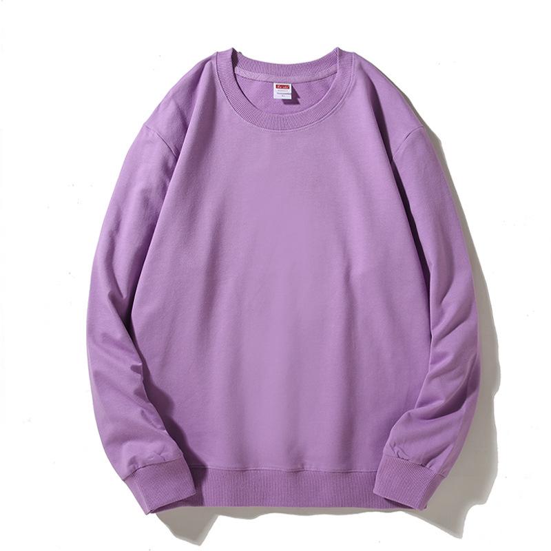 Spring Crew Neck Sweatshirt: Drop Shoulder, Solid Color, Long Sleeve, Logo-Printed Workwear.