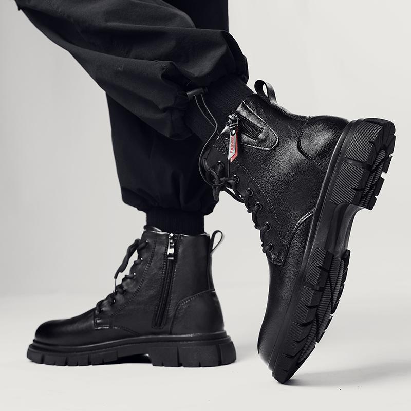 Botines de hombre con cordones Moda cuero felpa cálido Bota Hombre Zapatos de trabajo Tendencia Diseñador Invierno Botas de nieve para hombre Hombres Zapatos Casuales