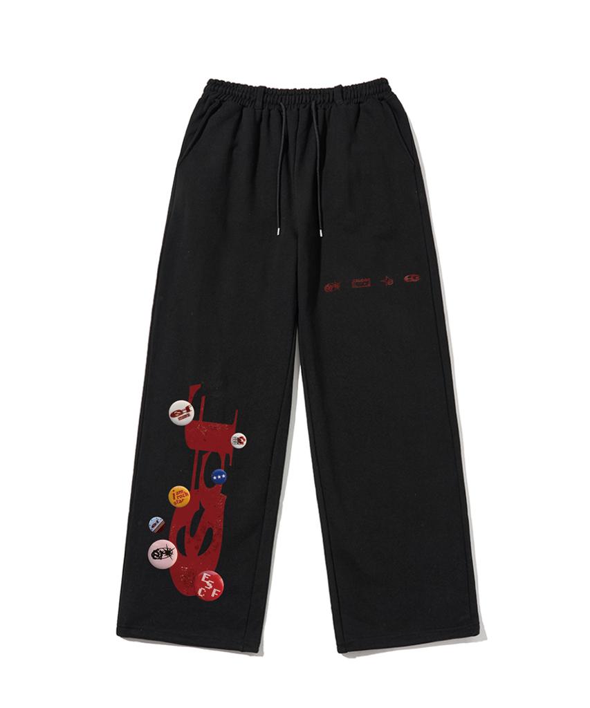 ESCAPEFROM Pin Button Escf Logo Collage Print Sweatpants White Melange