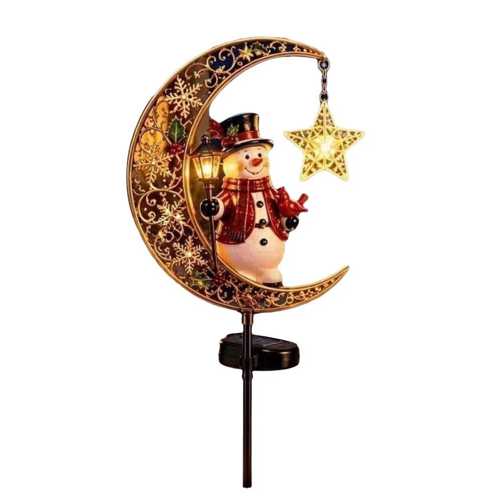Waterproof Solar Christmas Crescent Garden Light Solar Powered Santa Claus Christmas Moon Solar Stake Light LED Glowing Snowman