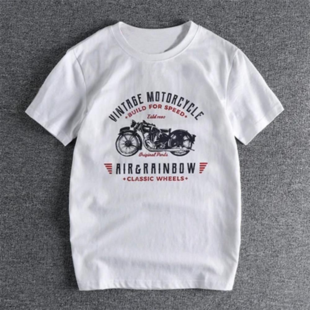 

Летняя американская ретро-футболка с короткими рукавами и круглым вырезом с принтом мотоцикла, мужская модная простая повседневная спортивная футболка из 100% хлопка, стираная 4XL