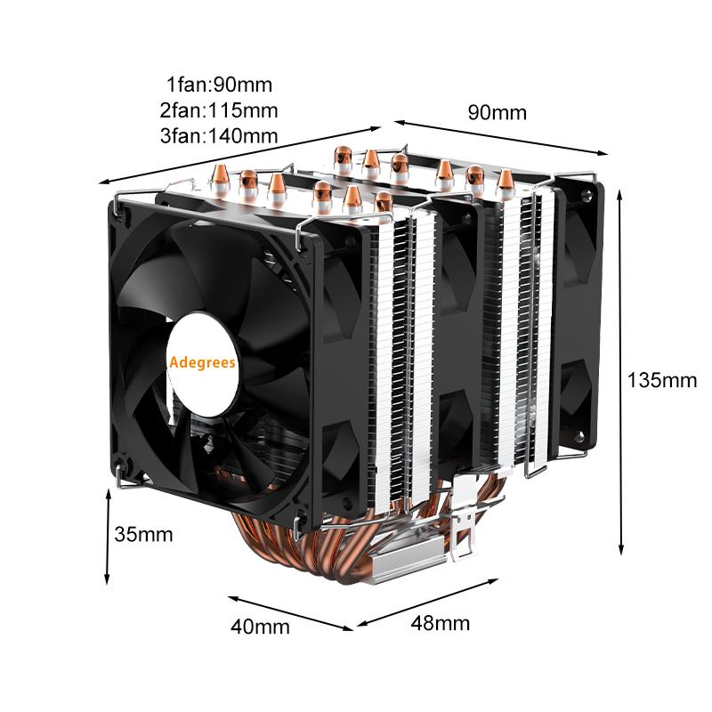 6 Heat Pipe CPU Air-Cooled Cooler 4Pin PWM PC Radiator Fan for Intel LGA 1366 1700 1200 1150 1151 1155 2011 X79 X99 AM3 AM4 AM5