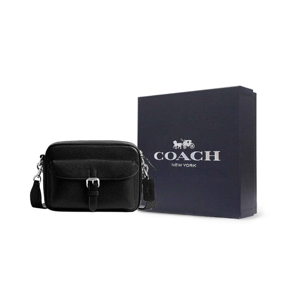 Coach Warner 22 Detachable Strap Zipper Closure Leather Crossbody Bag Small Men bags Black CW218-SVBK
