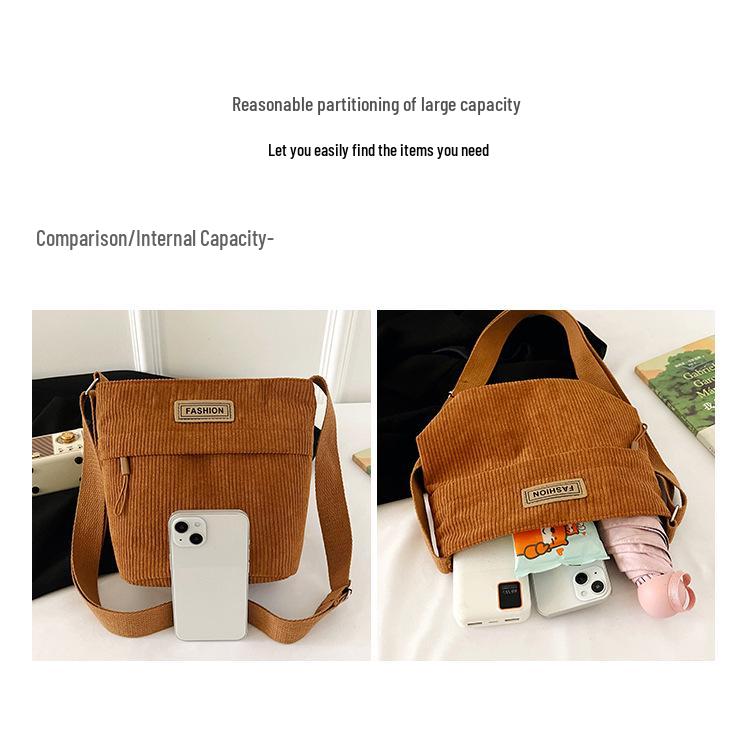 2025 New Trendy Women's Solid Color Corduroy Shoulder/Crossbody Bag - Small Square Design