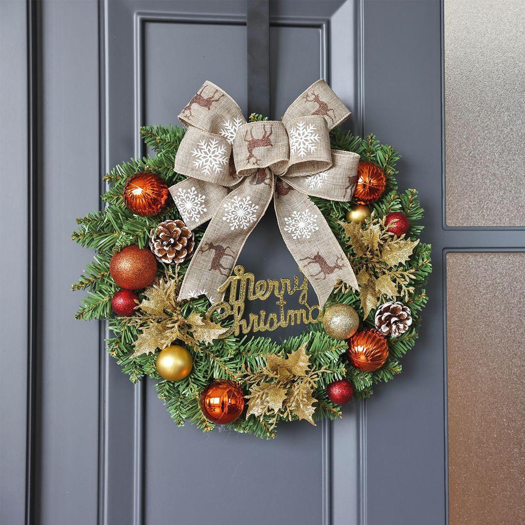 30cm Christmas Wreath with Pine Cones & Ornaments for Window Decoration