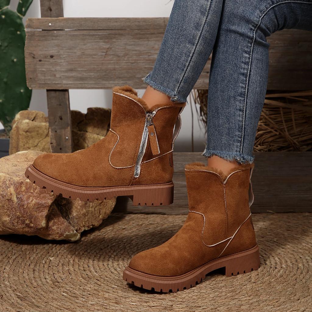 Mode 2025 Neue Damen Schneestiefel Rutschfeste Kurze Plüsch Flats Schuhe Damen Winter Warm Modedesigner Plateau-Stiefel Zapatos De Mujer