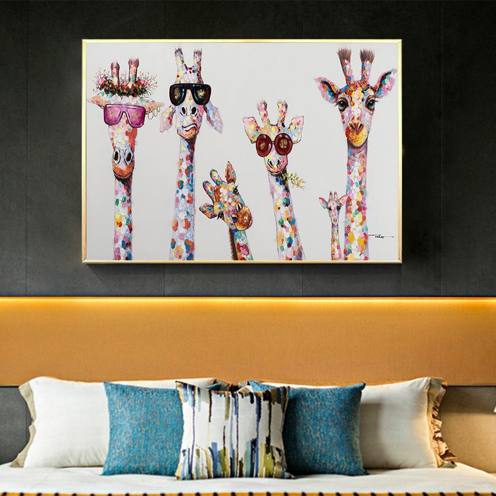 Abstract Giraffe Canvas Art Paintings On The Wall Colorful Animals Art Prints African Animals Art Pictures for Living Room Wall Background