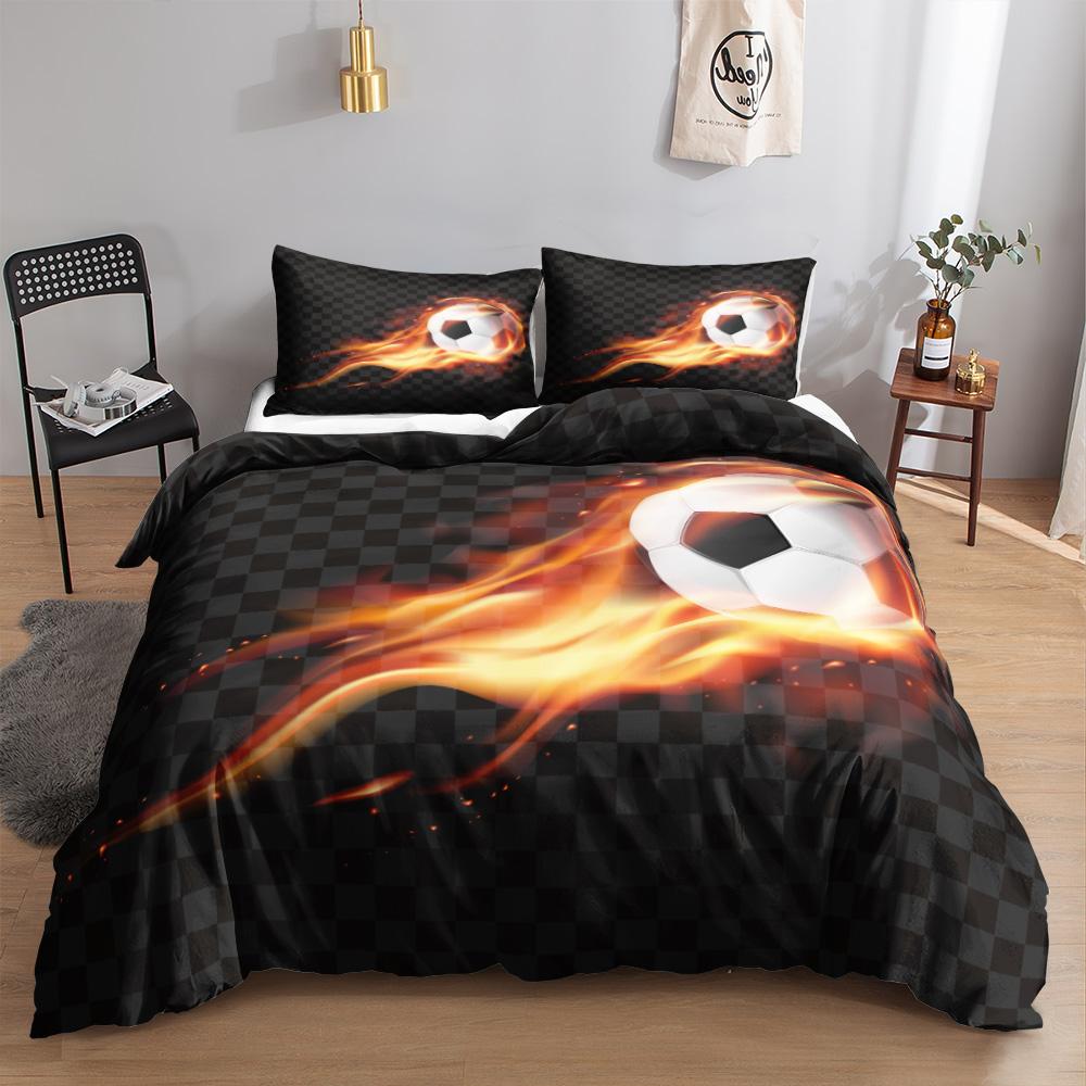 Soccer Duvet Cover Twin Football Kids Bedding Set Soft 3D Quilt Cover Boys Teens Football Lovers King Polyester Comforter Cover