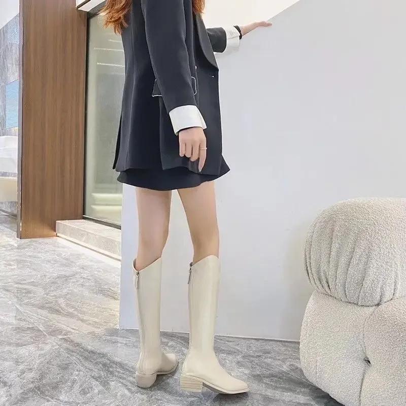 Fashion Ladies Knee High Shaft Shoes Large Size Warm Winter 2025 Pointed Toe Work Women's Long Boots Quality Chic and Elegant Pu Y2k Hot