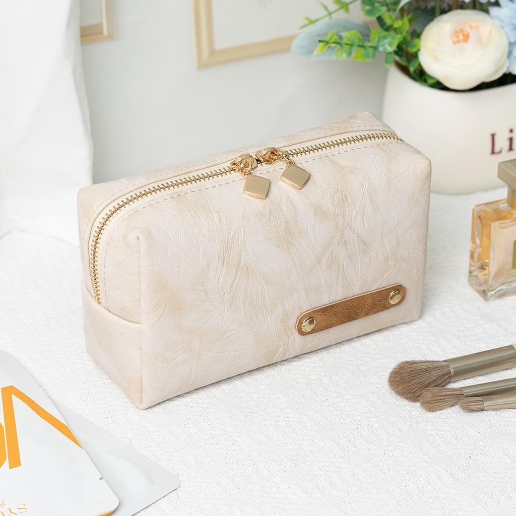 Unisex Travel Storage Bag Dual Zipper Large Capacity Pouch Waterproof Makeup Bag Large Capacity Pu Leather Cosmetic Bag For Home