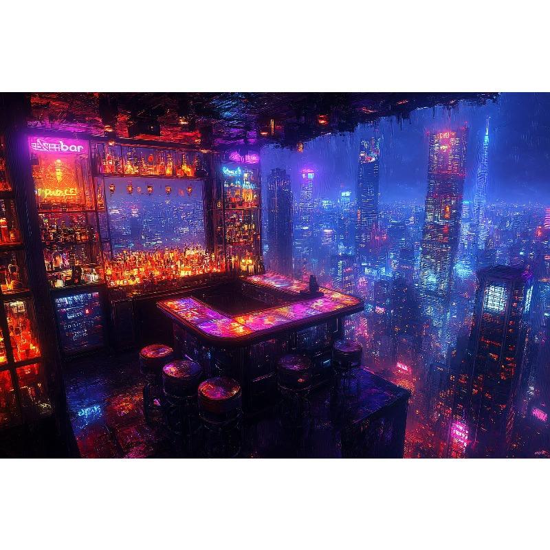 1pc frameless Cyberpunk Night City Landscape Poster Future Neon Lights Bar Design Canvas Wall Art for Living Room Home Decor