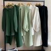 2 Pcs/Set Women Shirt Pants Set Turn-down Collar Single-breasted Long Sleeves Loose Top Elastic Waist Wide Leg Trousers Sport Tracksuit