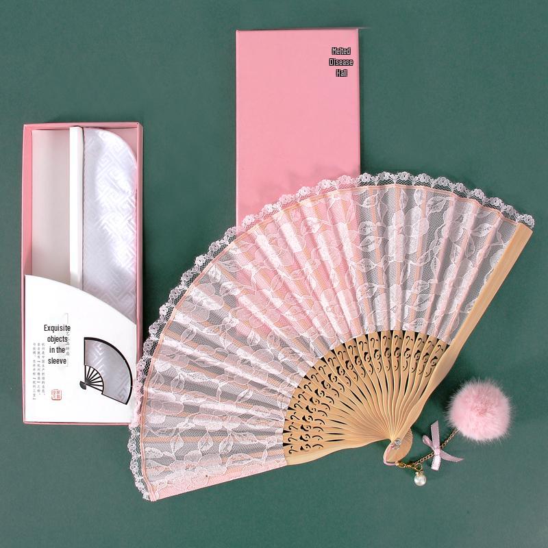 Classic Black Lace Cheongsam Folding Fan - Portable Chinese Style Summer Dance Fan for Ladies