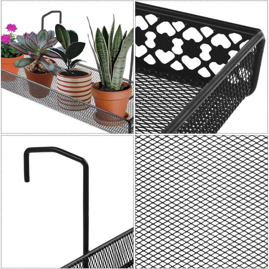 Wiszący uchwyt na doniczkę na balustradę, wisząca półka na rośliny doniczkowe z haczykami, koszyk uchwyt na doniczkę na balkon, taras, werandę, ogrodzenie