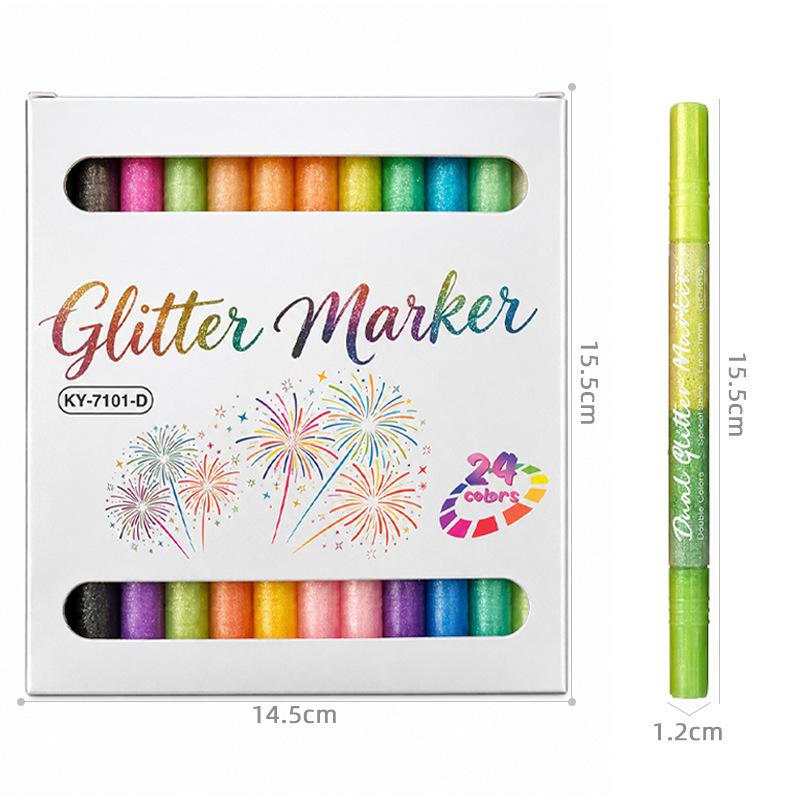 24-Color Dual-Tip Glitter Marker Set for Journaling, Painting & Graffiti