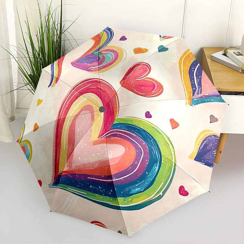 1pc Rainbow Hearts Decor Automatic Open/Close Umbrella, Formal Events - Ideal Gift for Family or Friends, Outdoor Accessory yy251211220