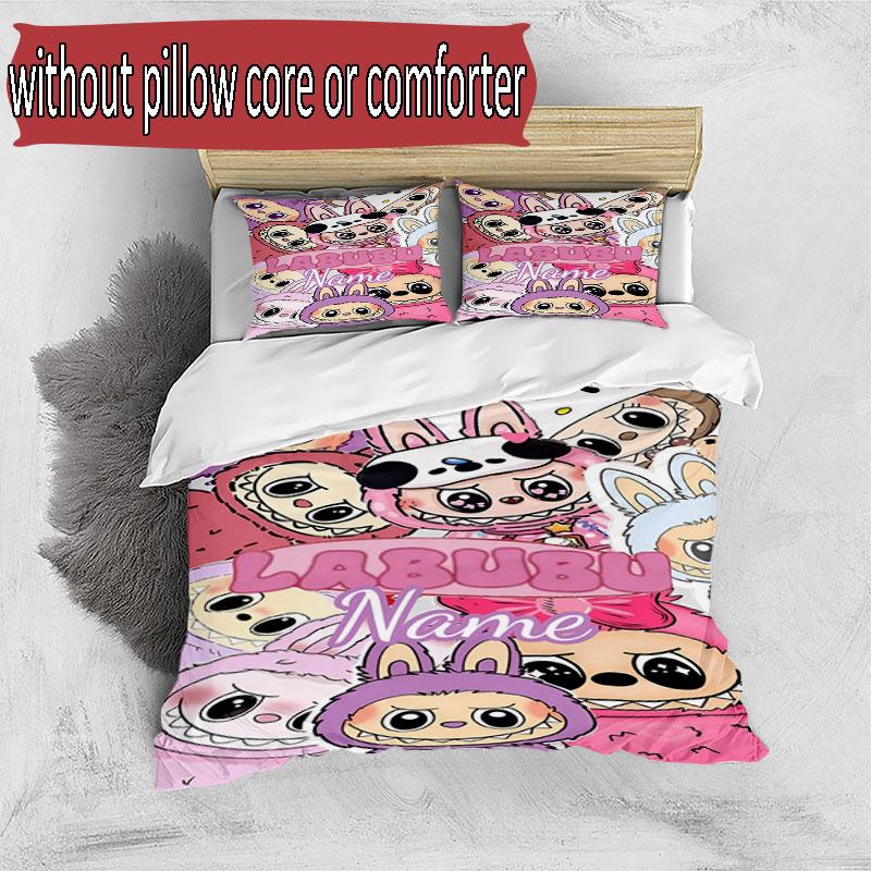 3pcs Duvet Cover Set (1*Duvet Cover + 2*Pillowcase, Without Core), Custom Name Labubu Pattern Bedding Set, Home Bedroom Decor Gift