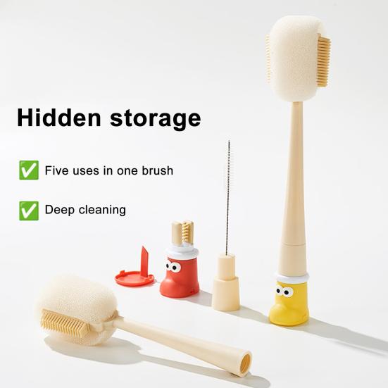 5 In 1 360 Degree Flexible Silicone Cup Brush Cartoon Boot Shape Long Handle Design Bottle Brush Cleaning Tool