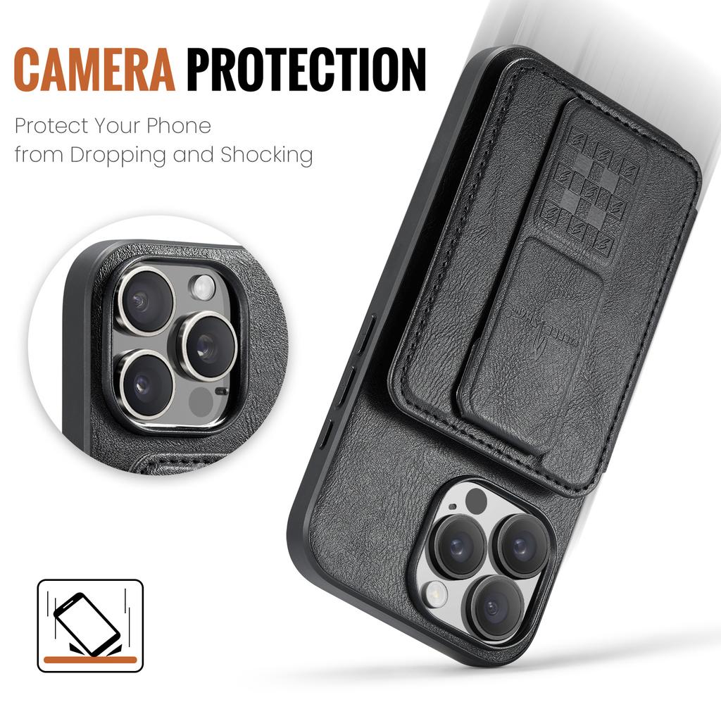 FIERRE SHANN 024 Style For iPhone 16 Pro Case Card Holder Kickstand Waxy Texture Leather+TPU Phone Cover